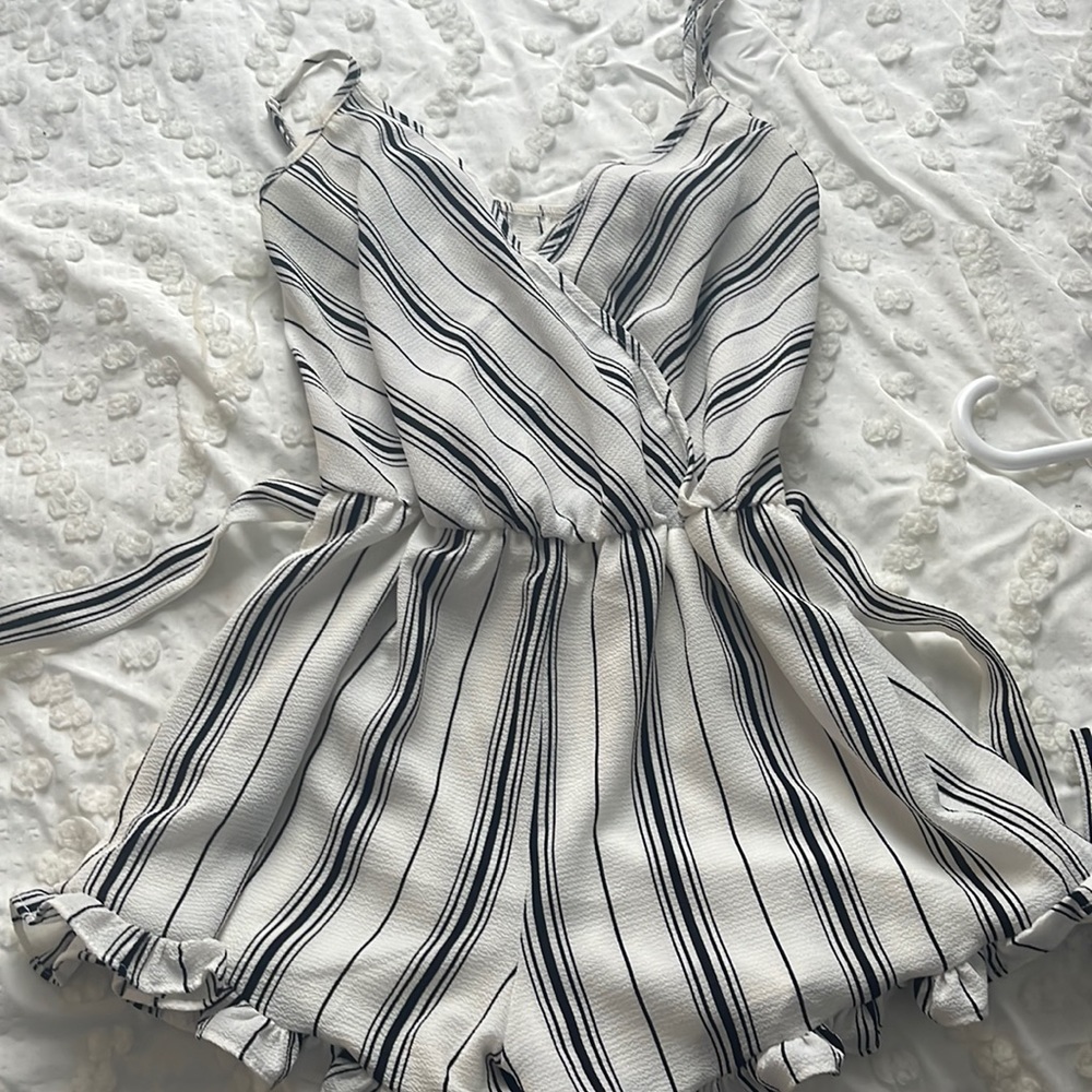 Black and white diagonal striped romper